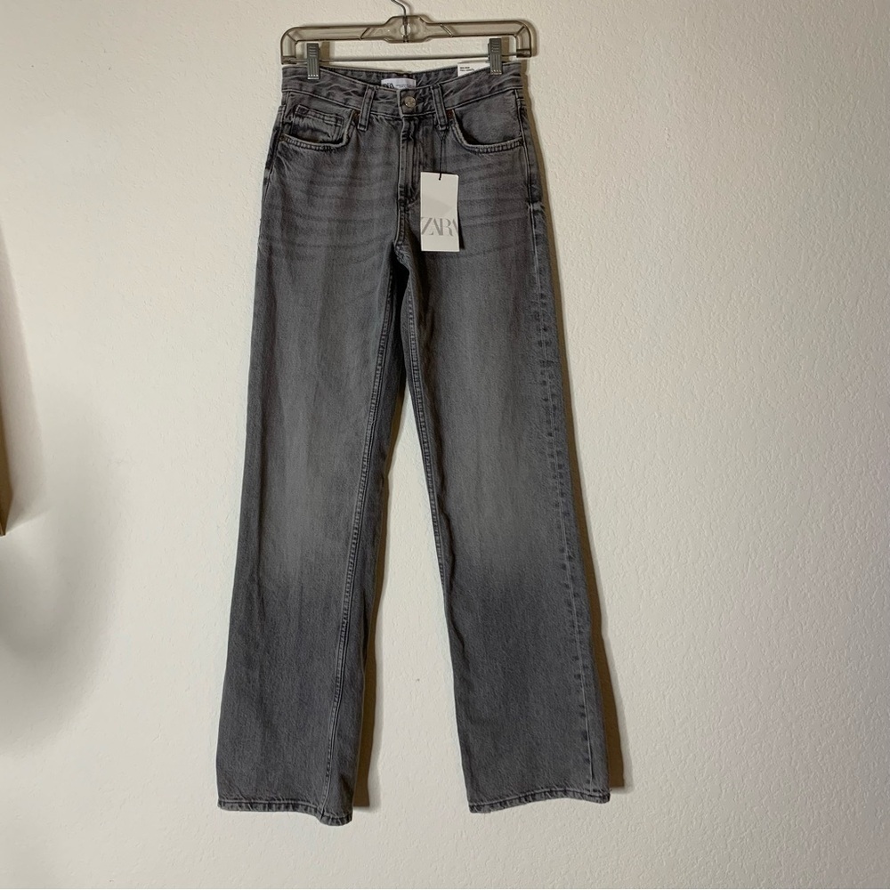 Zara womens gray mid rise full length wide leg jeans 2 NWT